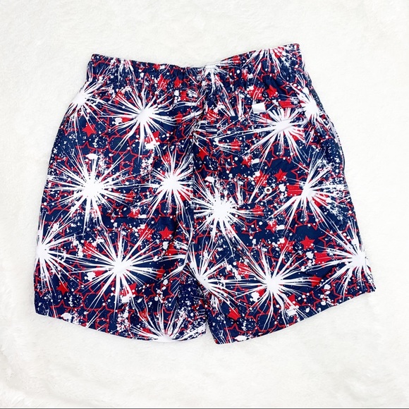 NWOT Jake Austin Fireworks Swim Trunks Red White Blue Men’s Sz S - Picture 2 of 7